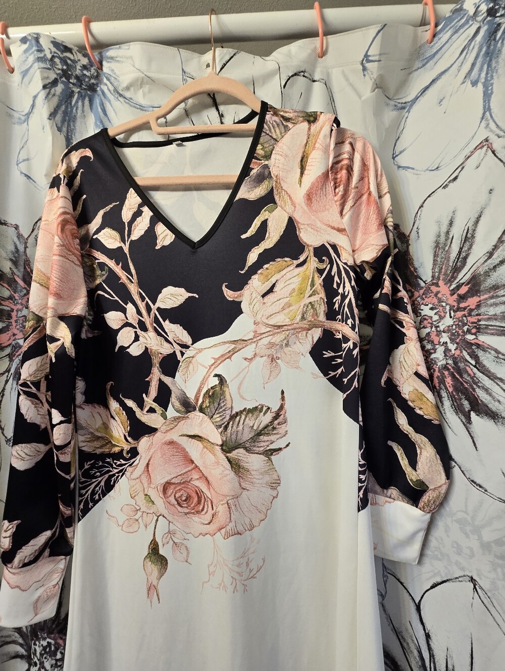 V-Neck Floral Maxi Dress in Black & Blush - Picture 2 of 5